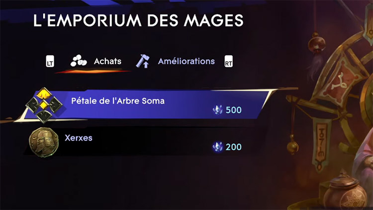 Achat d'objets avec les Cristaux de temps