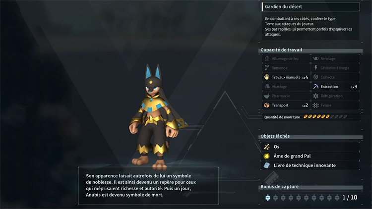 Capacités et compétences Anubis dans Palworld