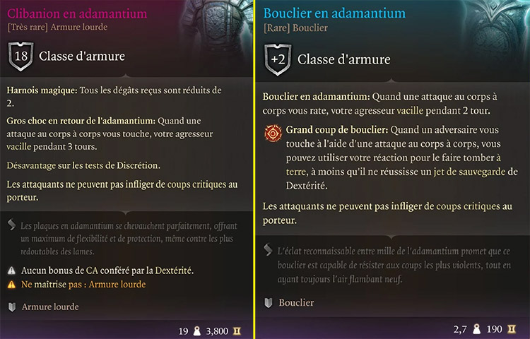 Bouclier et armure Clibanion en adamantium