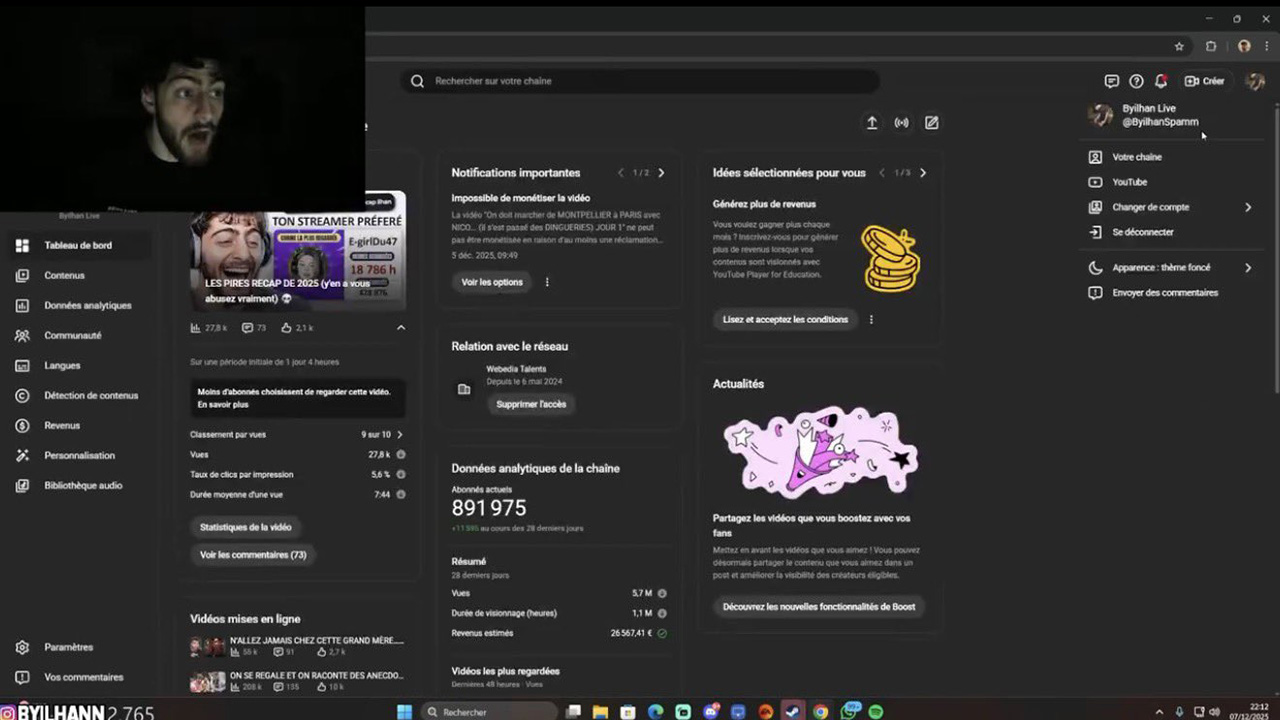Byilhan dévoile ses revenus YouTube !