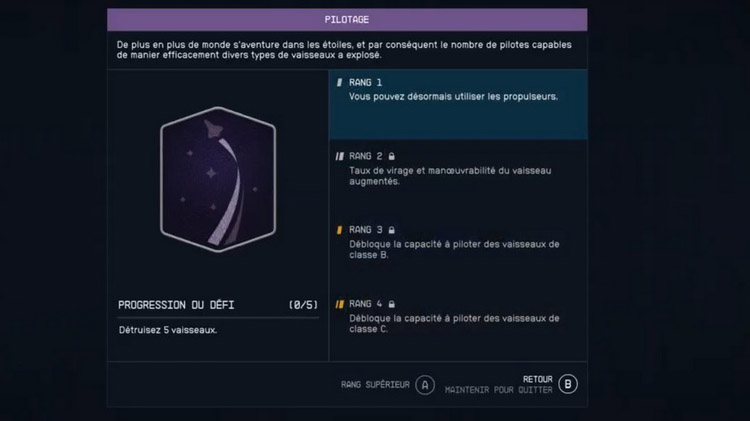 Compétences pilotage Starfield