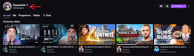 Extrait de la chaîne Twitch de Squeezie montrant ses 4 millions de followers