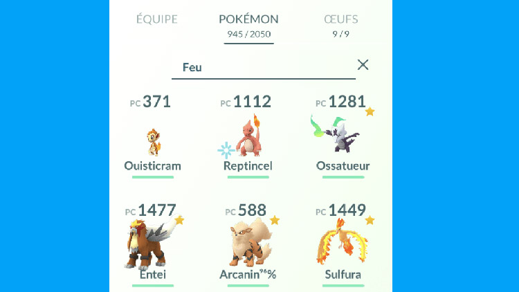 Inventaire du sac Pokémon GO