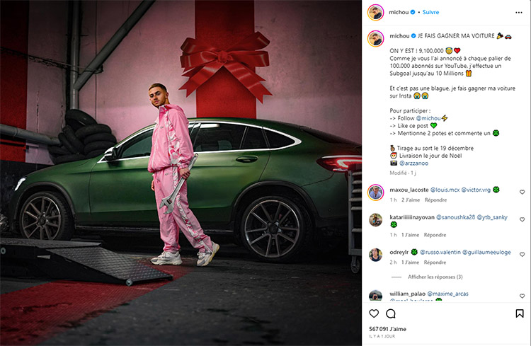 premier subgoal Michou pour ses 10 millions abonnés YouTube