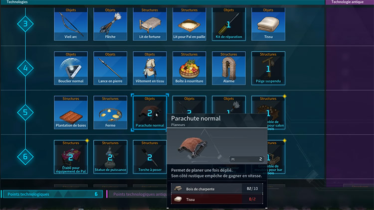 Parachute normal dans Palworld