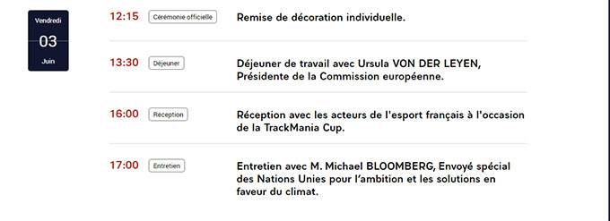 Planning de la réception des acteurs français de l'esport à l'élysée