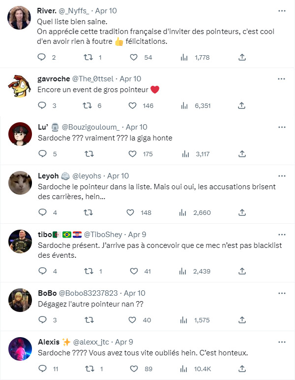 Reactions Twitter à la liste des participants ZLAN 2023