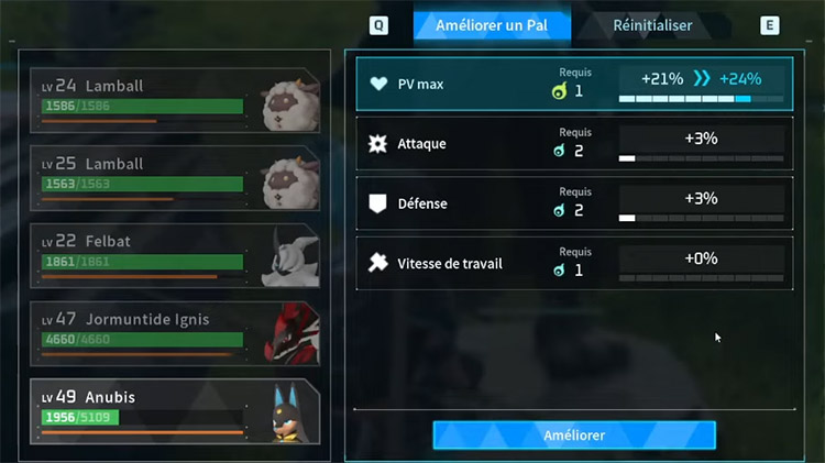 Amélioration puissance grâce aux âmes de pals