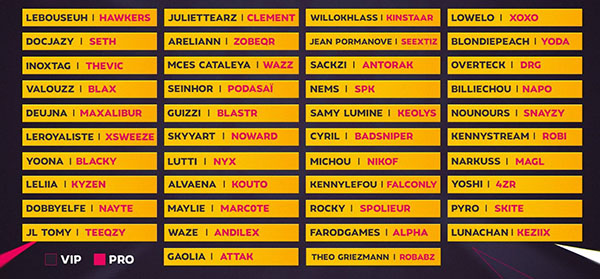 Les équipes du tournoi Carry ton VIP