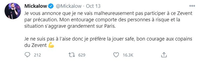 Message d'annulation Mickalow Zevent