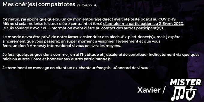 Message d'annulation MisterMV Zevent