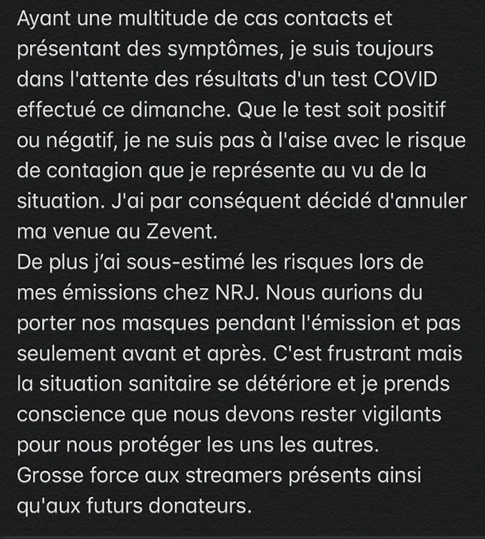 Message d'annulation de Squeezie Zevent