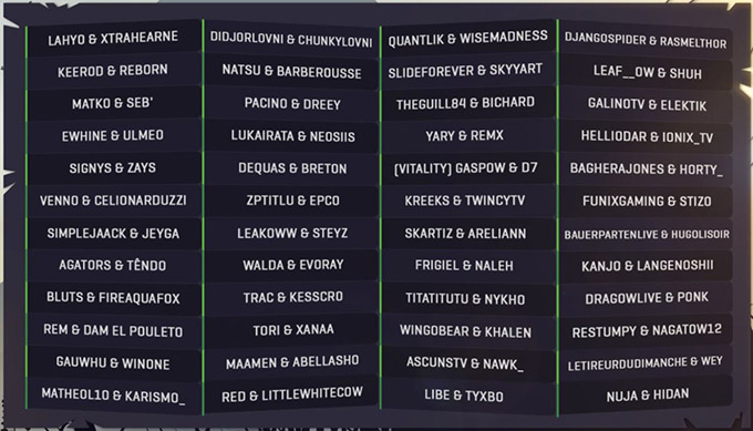 liste des particpants du Game Pass Challenge