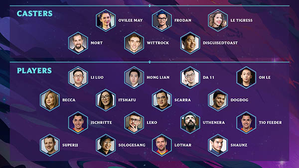 Joueurs et présentateurs de la compétition TFT Galaxies Showcase